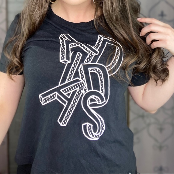 Adidas Spell Out Short Sleeve Block Letter Graphic Tee Black & White Size Medium - Picture 9 of 12